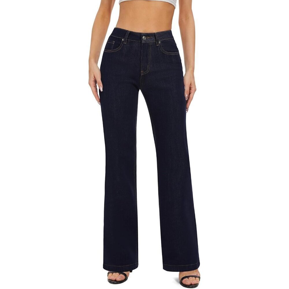 Women's High Waisted Wide Leg Stretch Denim Jeans Size 10 Comfortable Flare